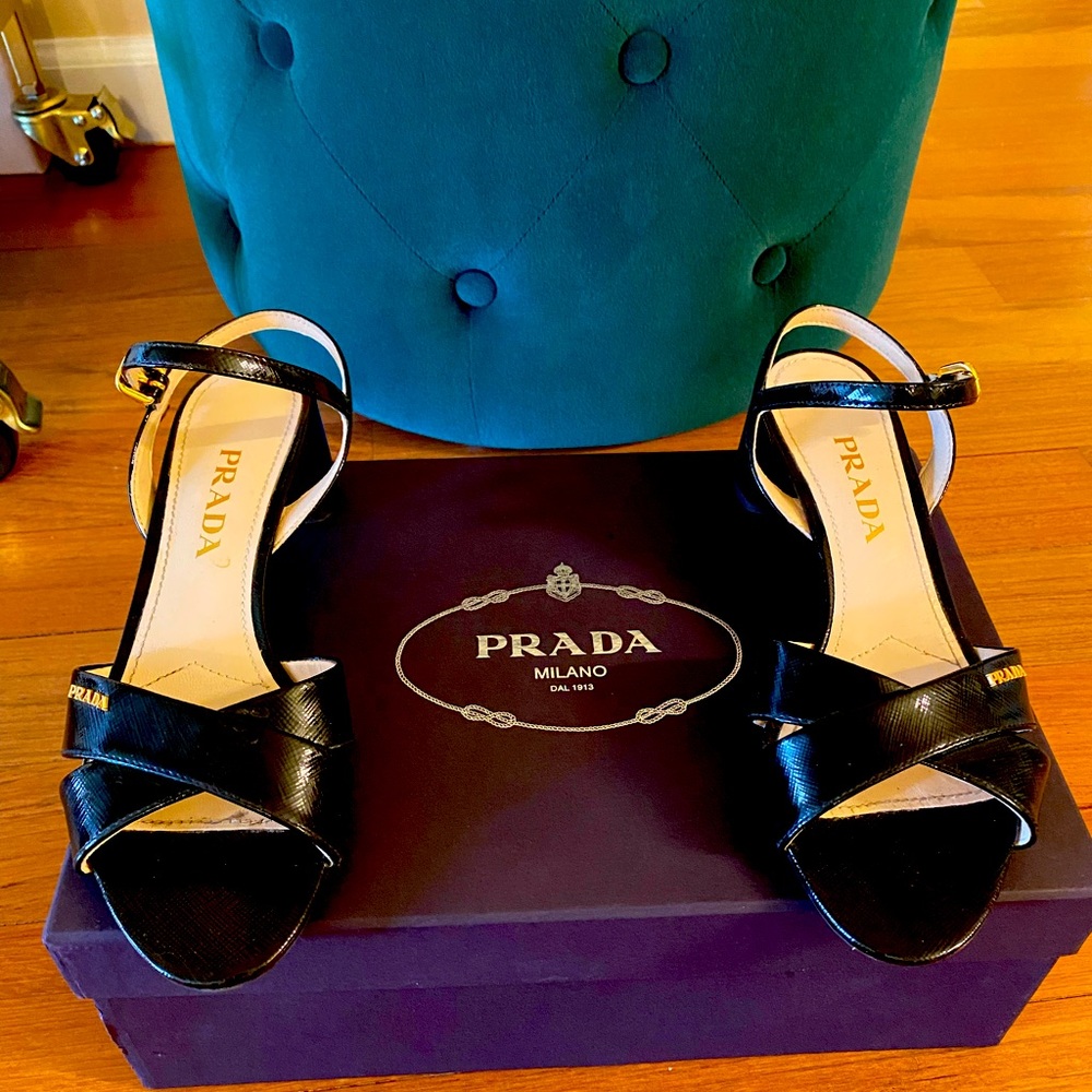 Authentic used Prada block heels sandals